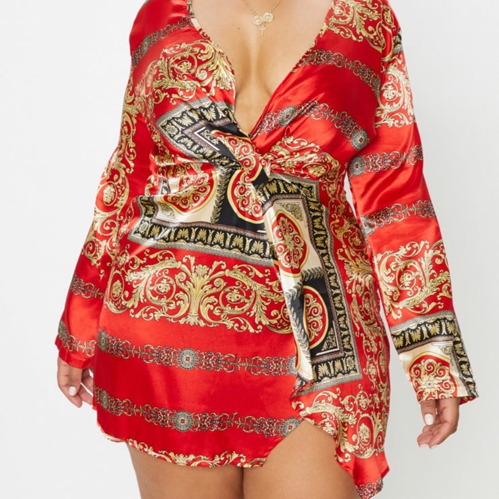 PLT satin long sleeve dress